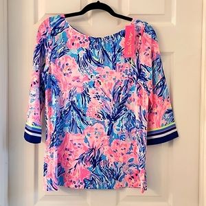 NWT LILLY PULITZER Waverly Top in Periwinkle Purple Fan Sea Pants - Medium